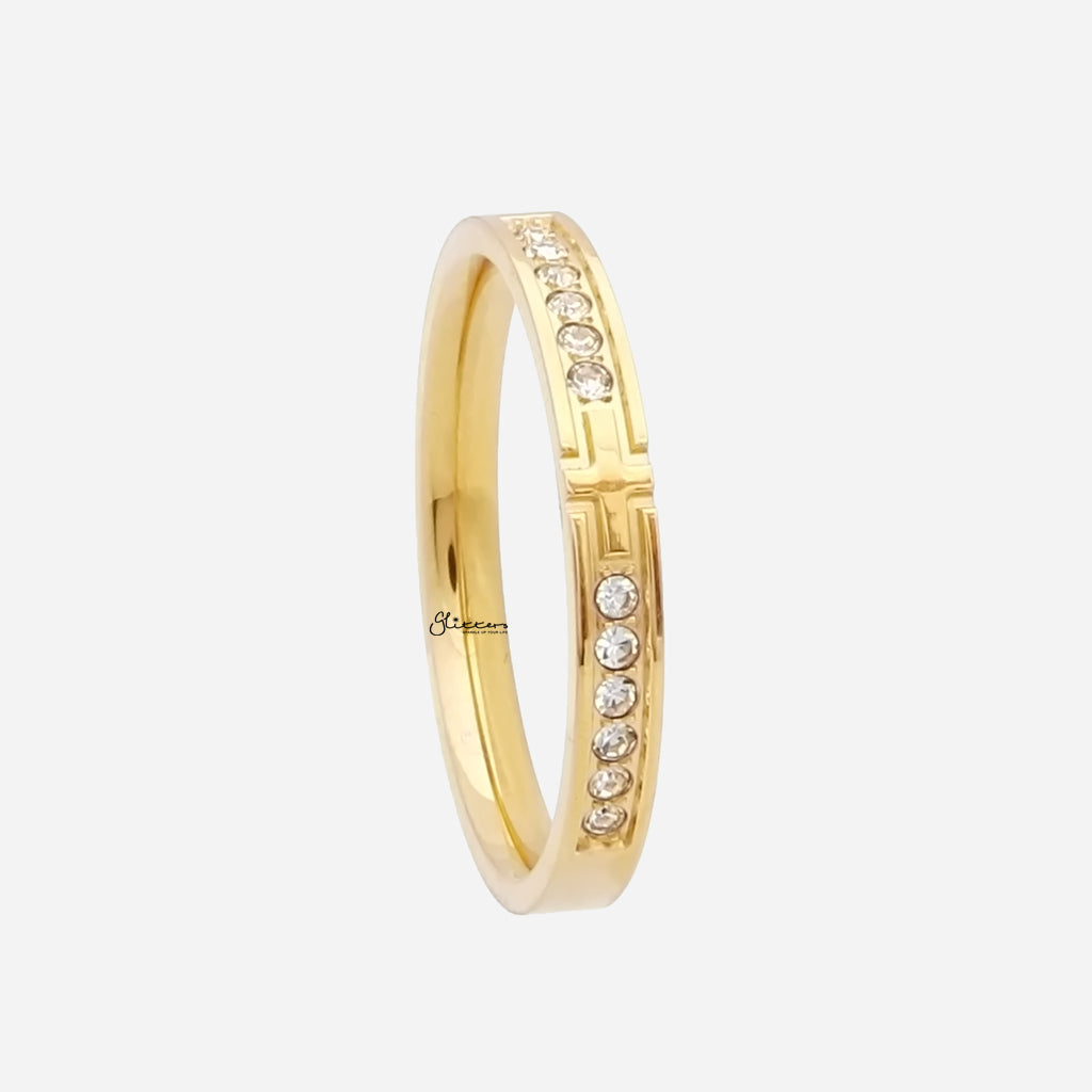 Stainless Steel Cross Ring with CZs - Gold