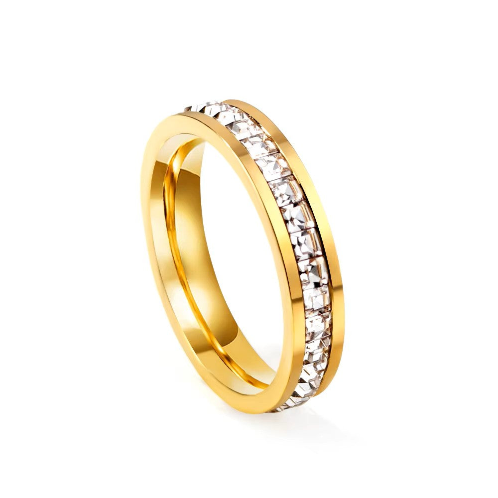 Stainless Steel Square CZ Paved Band Ring - Gold