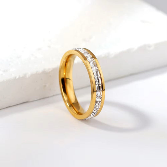 Stainless Steel Square CZ Paved Band Ring - Gold