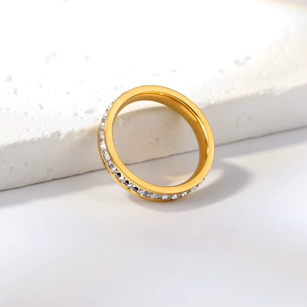 Stainless Steel Square CZ Paved Band Ring - Gold