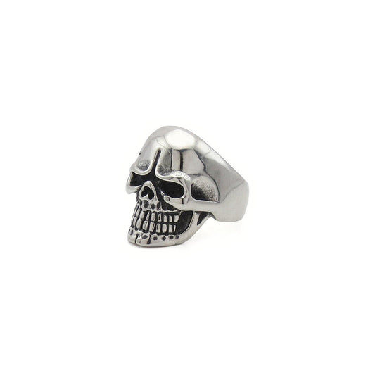 Stainless Steel Skull Ring with Tribal Pattern