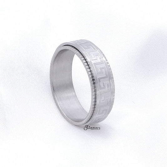 Stainless Steel Greek Key Pattern Spinner Ring