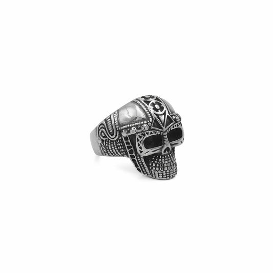 Stainless Steel Skull Ring with Viking Armor Pattern