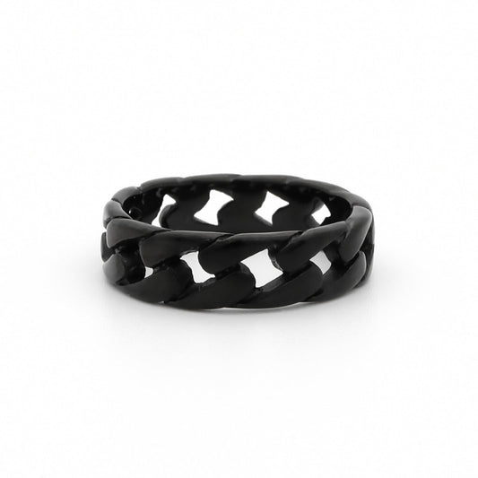 Stainless Steel Cuban Curb Chain Link Ring - Black