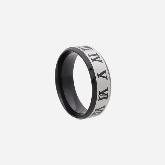 Stainless Steel Roman Numeral Rings - Black