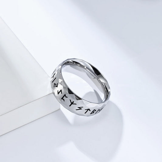 Stainless Steel Viking Norse Rune Ring - Silver