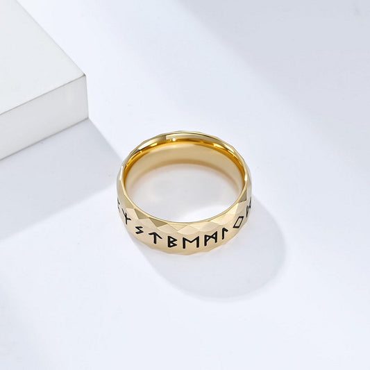 Stainless Steel Viking Norse Rune Ring - Gold