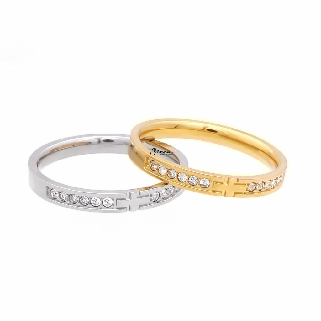 Stainless Steel Cross Ring with CZs - Gold