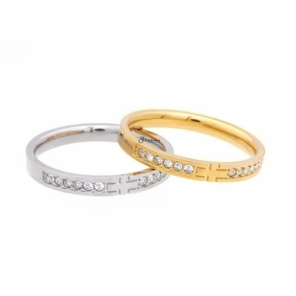 Stainless Steel Cross Ring with CZs - Gold