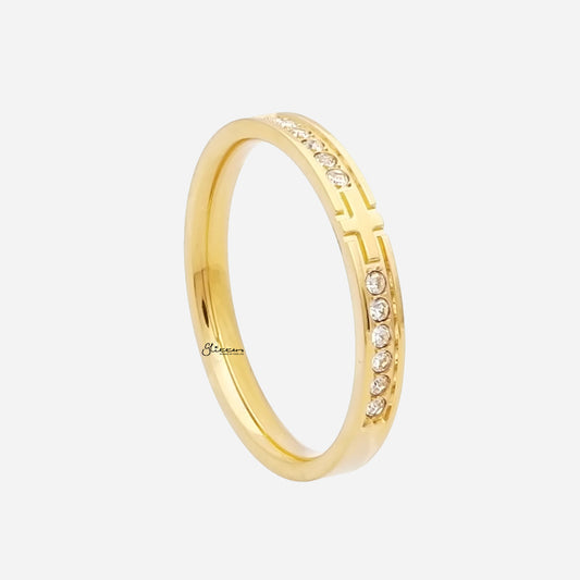 Stainless Steel Cross Ring with CZs - Gold