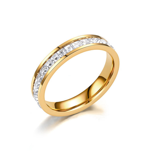Stainless Steel Square CZ Paved Band Ring - Gold