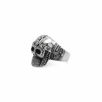 Stainless Steel Skull Ring with Viking Armor Pattern