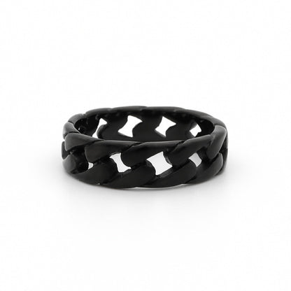 Stainless Steel Cuban Curb Chain Link Ring - Black