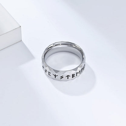 Stainless Steel Viking Norse Rune Ring - Silver