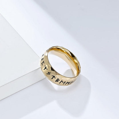 Stainless Steel Viking Norse Rune Ring - Gold